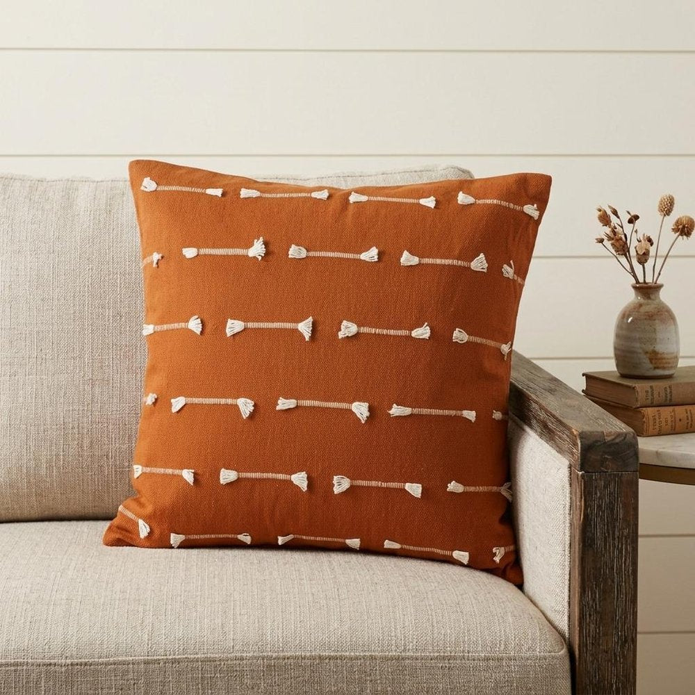 18" Terra Cotta Striped Cotton Throw Pillow With Texture