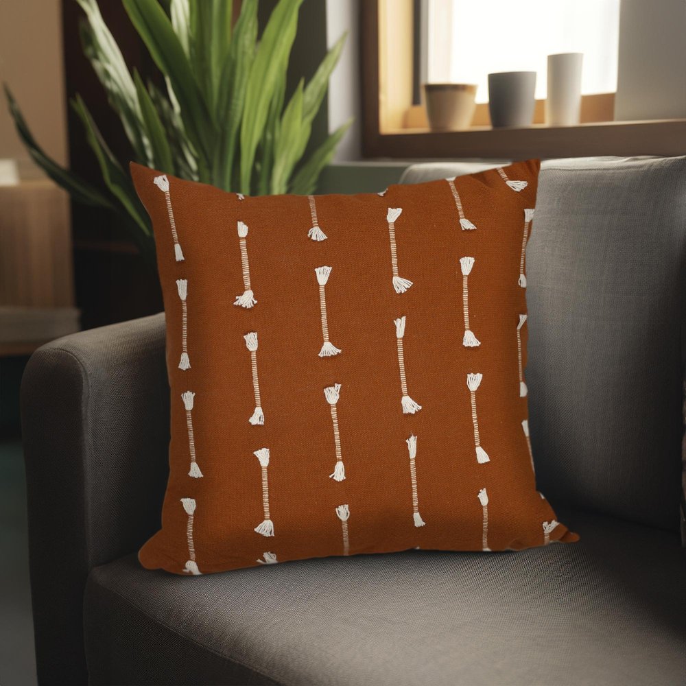 18" Terra Cotta Striped Cotton Throw Pillow With Texture