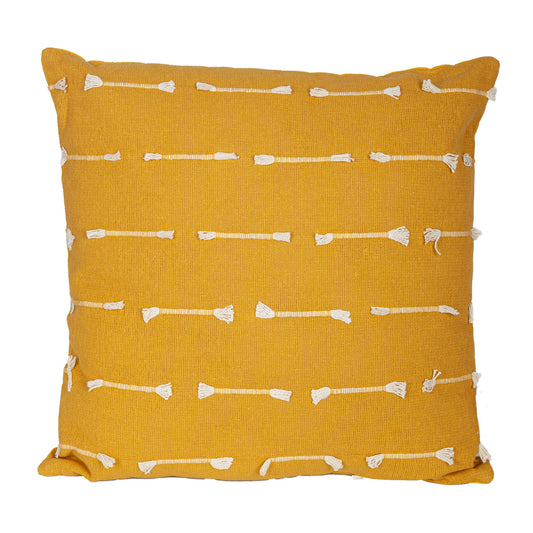 18" Yellow Striped Cotton Throw Pillow With Texture