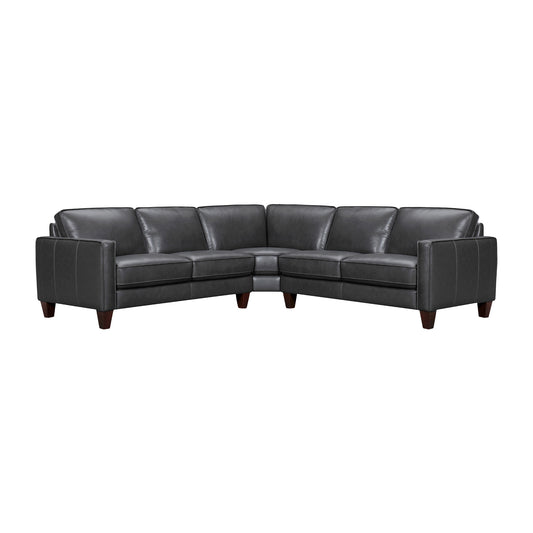 Black Leather L Shaped Three Piece Corner Sectional