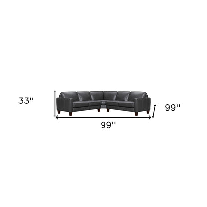 Black Leather L Shaped Three Piece Corner Sectional