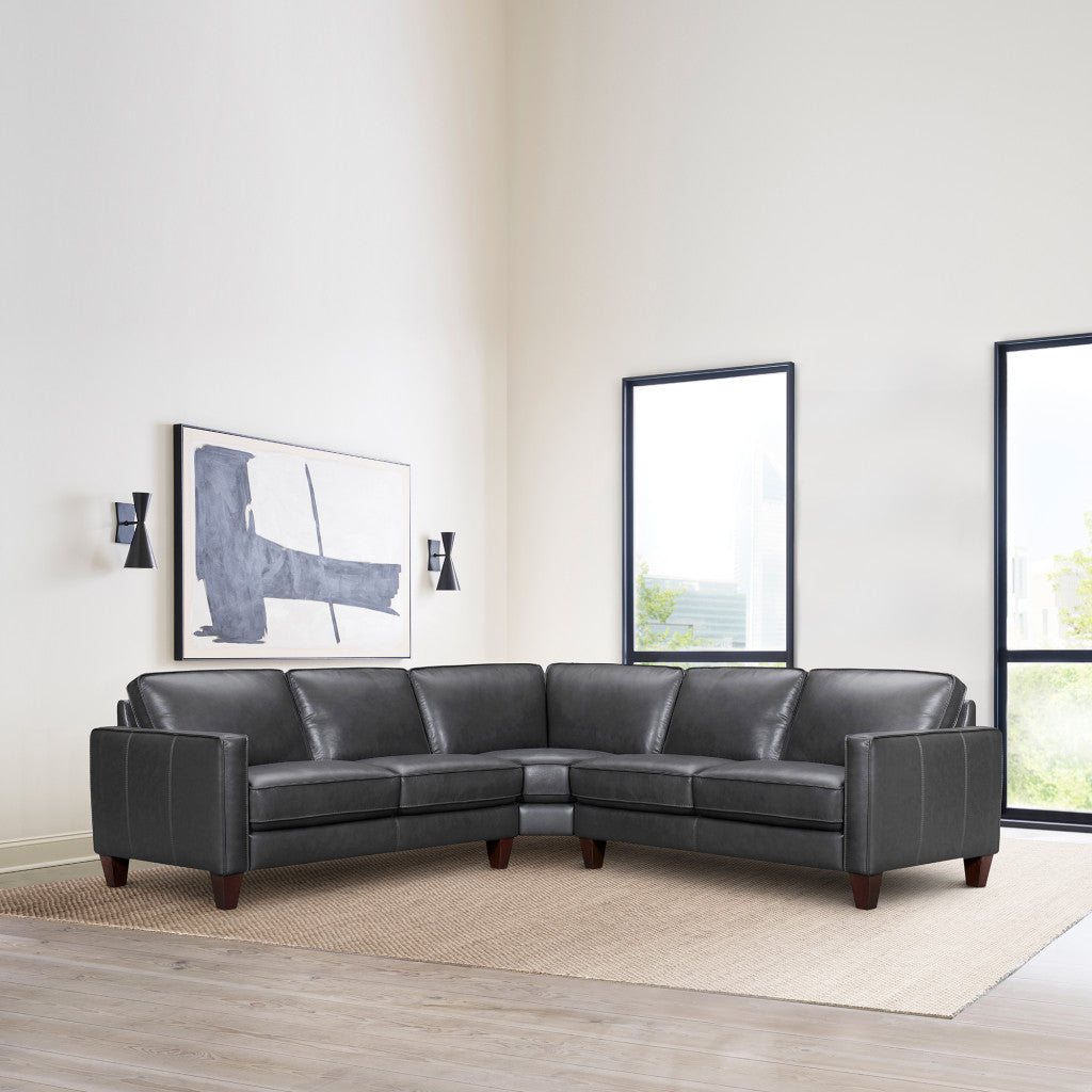 Black Leather L Shaped Three Piece Corner Sectional