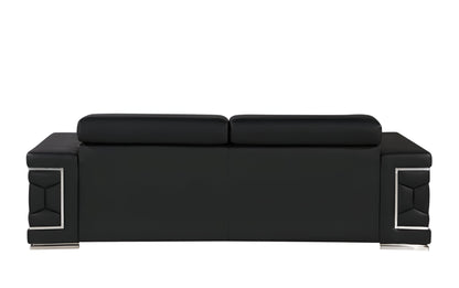 89" Black Leather Sofa With Silver Legs