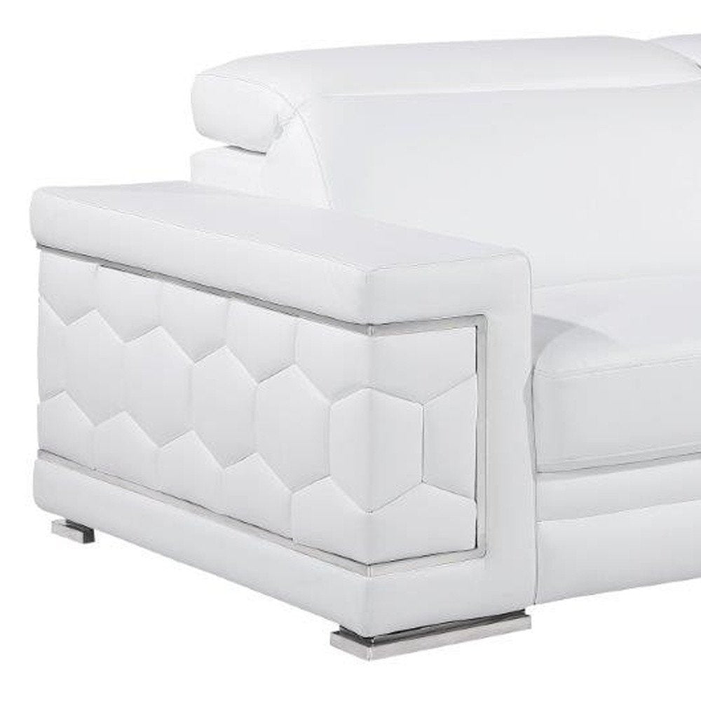 89" White Leather Sofa