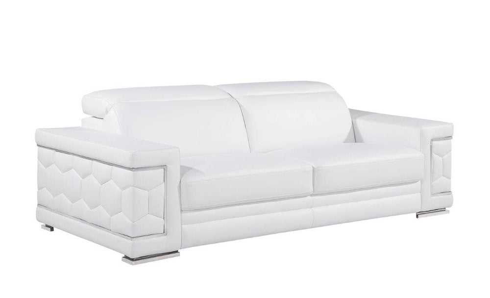 89" White Leather Sofa