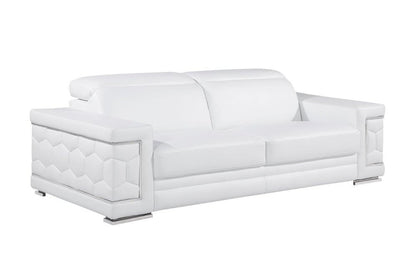89" White Leather Sofa