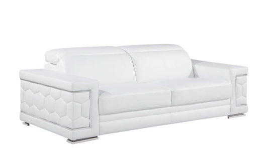 89" White Leather Sofa