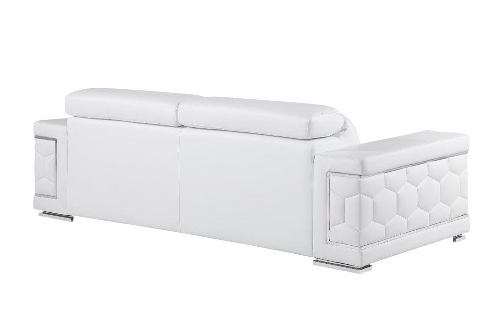 89" White Leather Sofa