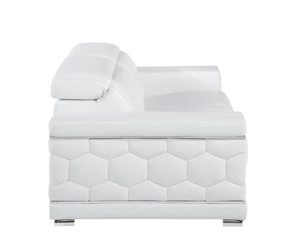 89" White Leather Sofa With Silver Legs