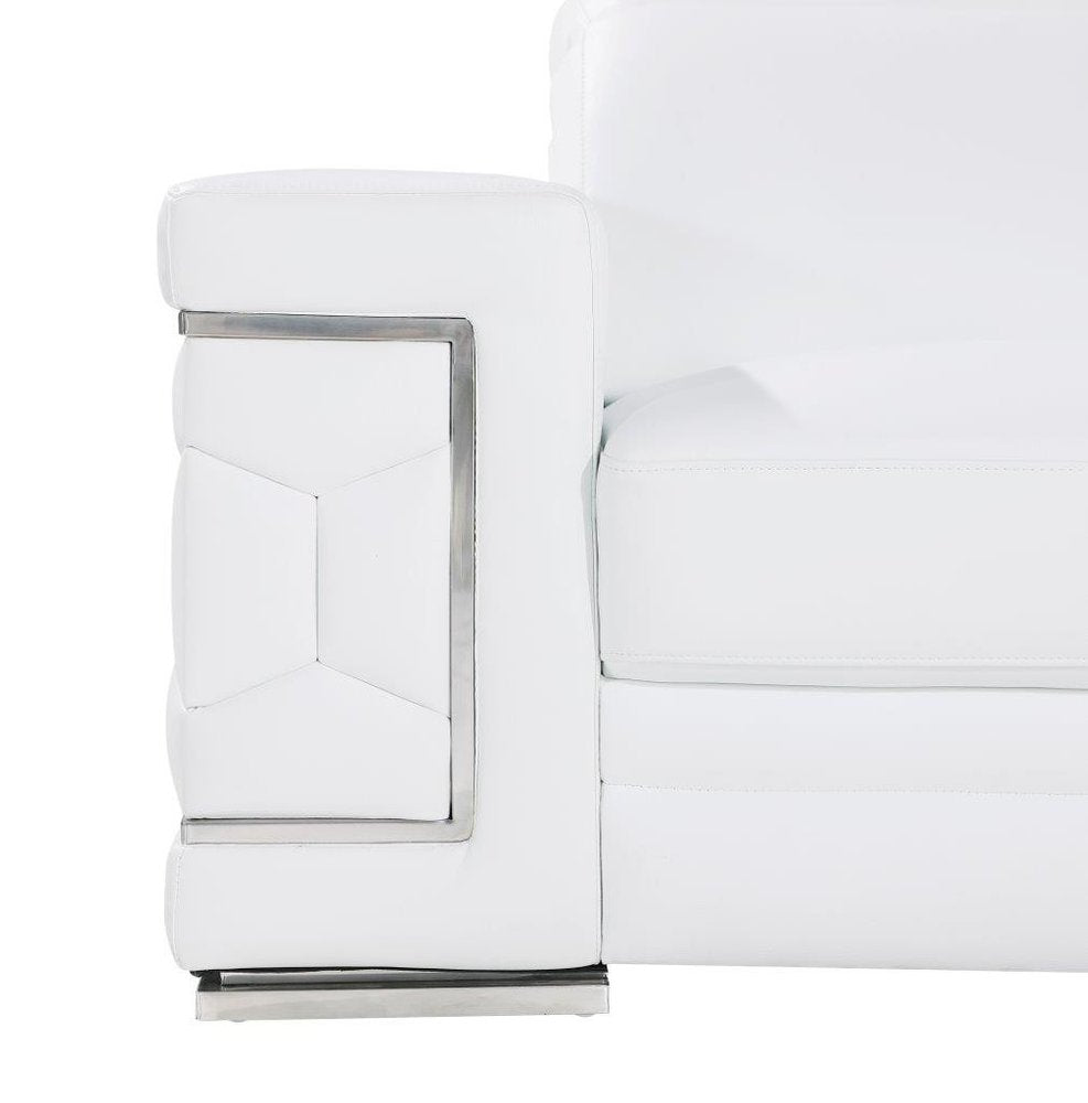 89" White Leather Sofa