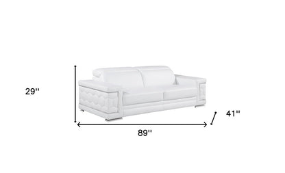 89" White Leather Sofa