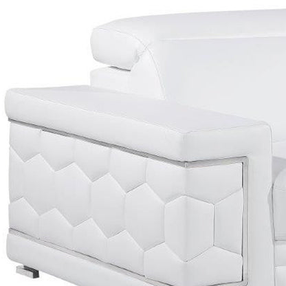89" White Leather Sofa