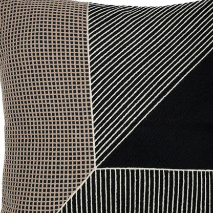24" Black and White Geometric Cotton Throw Pillow  With Embroidery