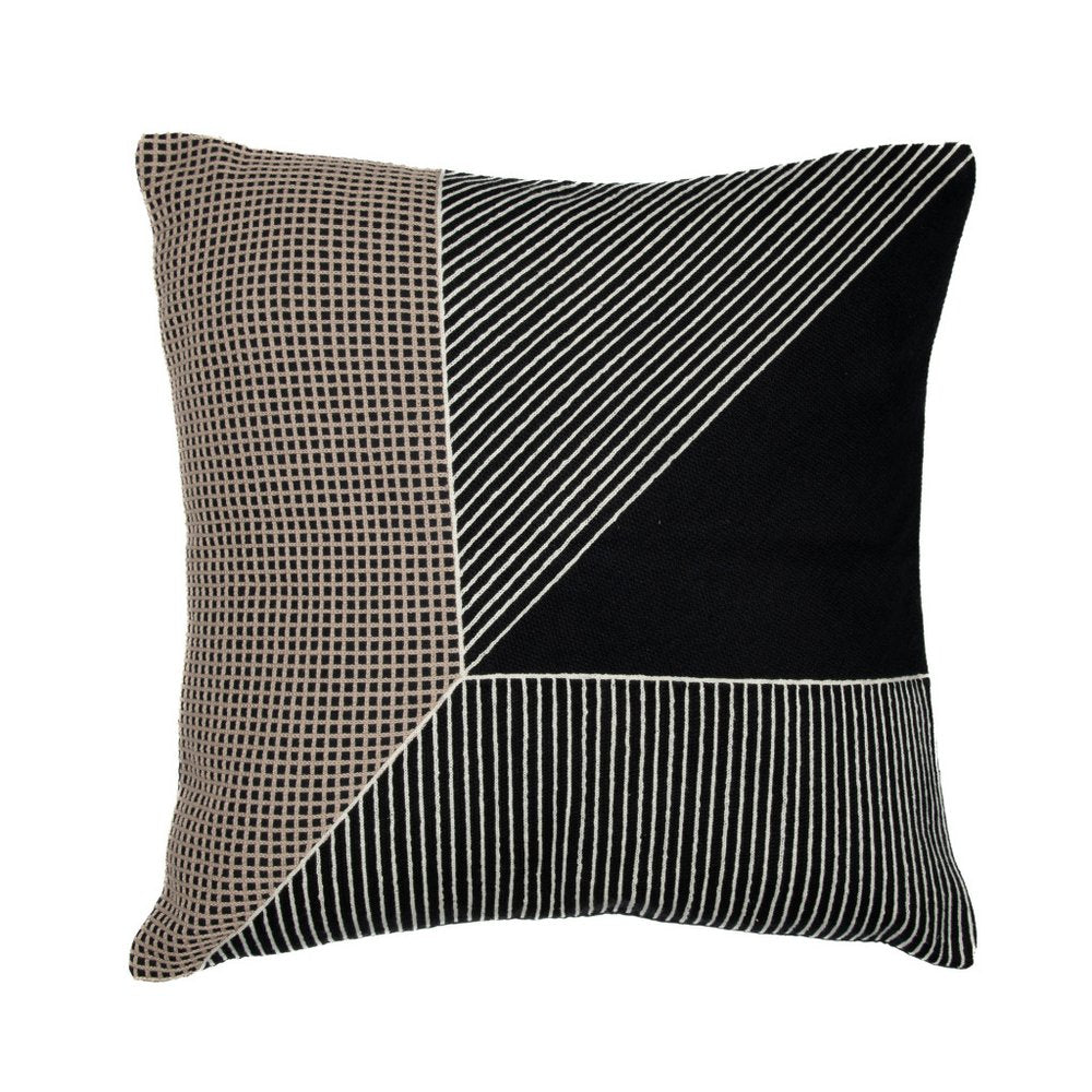 24" Blue and White Geometric Cotton Throw Pillow With Embroidery