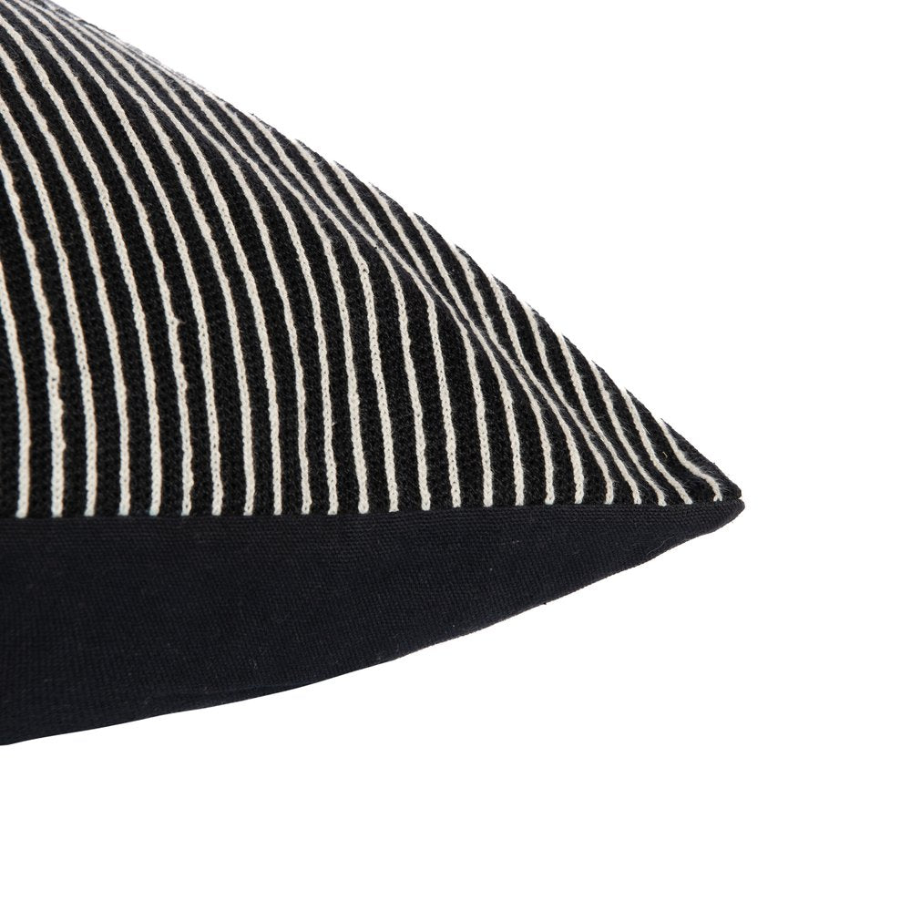 24" Black and White Geometric Cotton Throw Pillow  With Embroidery