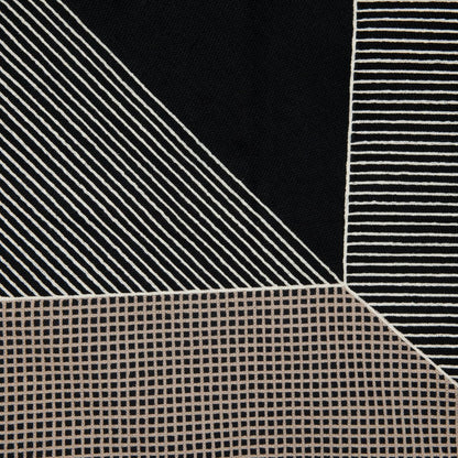 24" Black and White Geometric Cotton Throw Pillow  With Embroidery