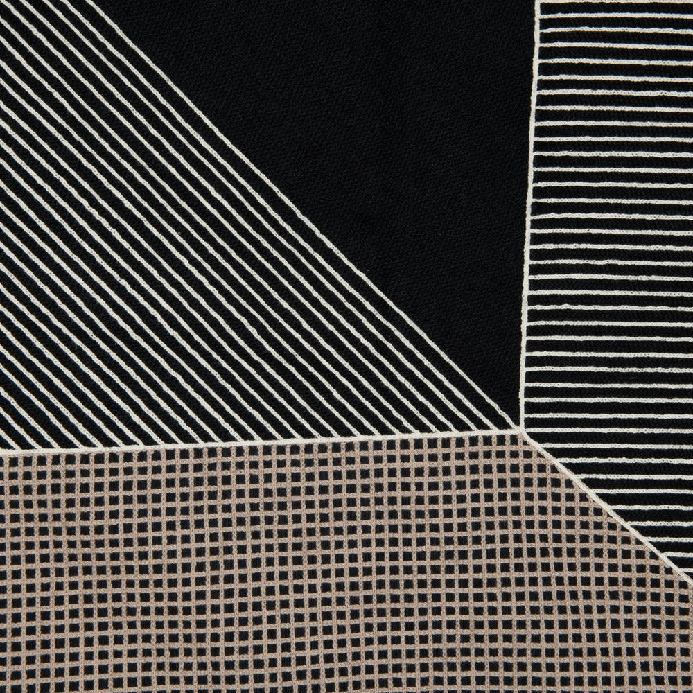 24" Black and White Geometric Cotton Throw Pillow  With Embroidery