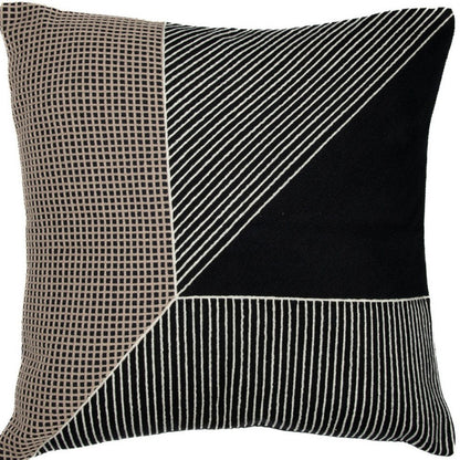 20" Blue and White Geometric Cotton Throw Pillow With Embroidery