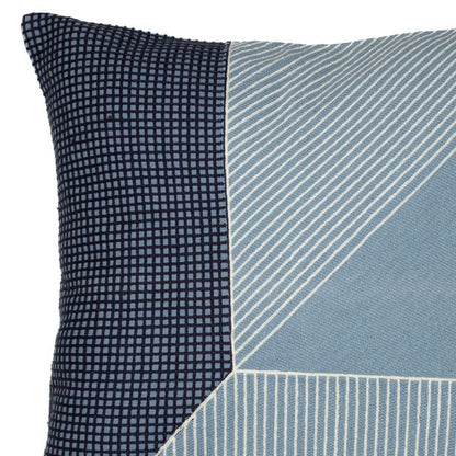 20" Blue and White Geometric Cotton Throw Pillow With Embroidery