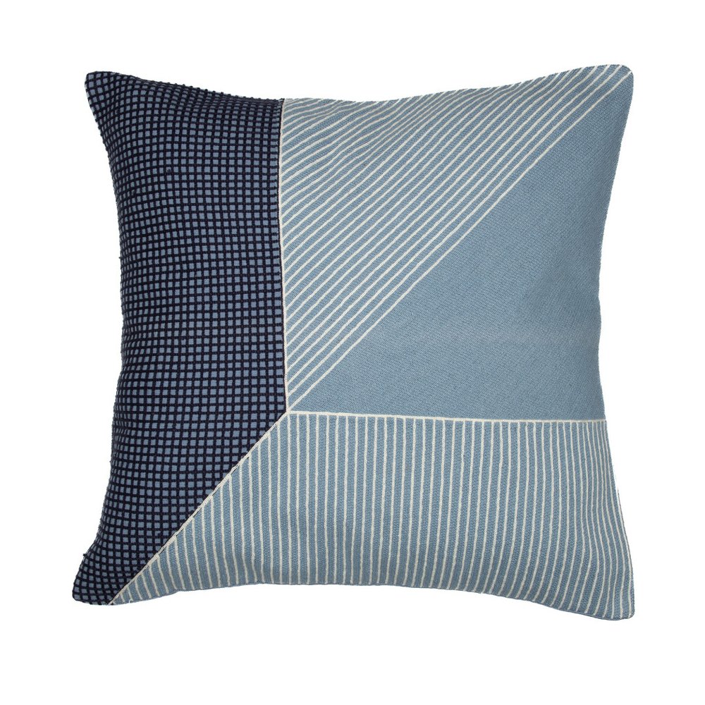 20" Black and White Geometric Cotton Throw Pillow With Embroidery