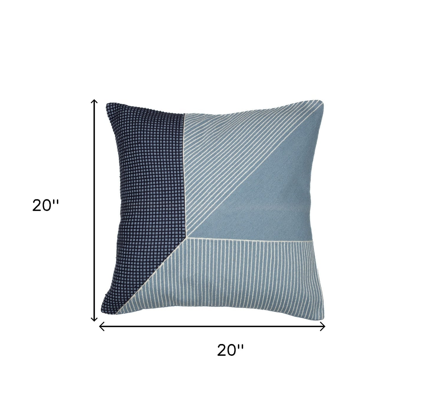 20" Blue and White Geometric Cotton Throw Pillow With Embroidery