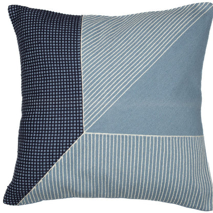 20" Blue and White Geometric Cotton Throw Pillow With Embroidery