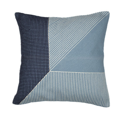 20" Blue and White Geometric Cotton Throw Pillow With Embroidery