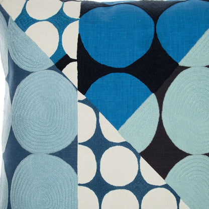 20" Beige and Black Geometric Cotton Throw Pillow With Embroidery