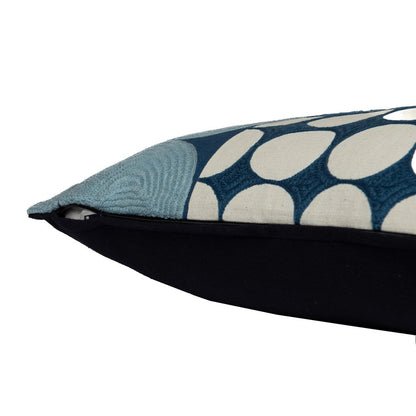 24" Beige and Black Geometric Cotton Throw Pillow With Embroidery