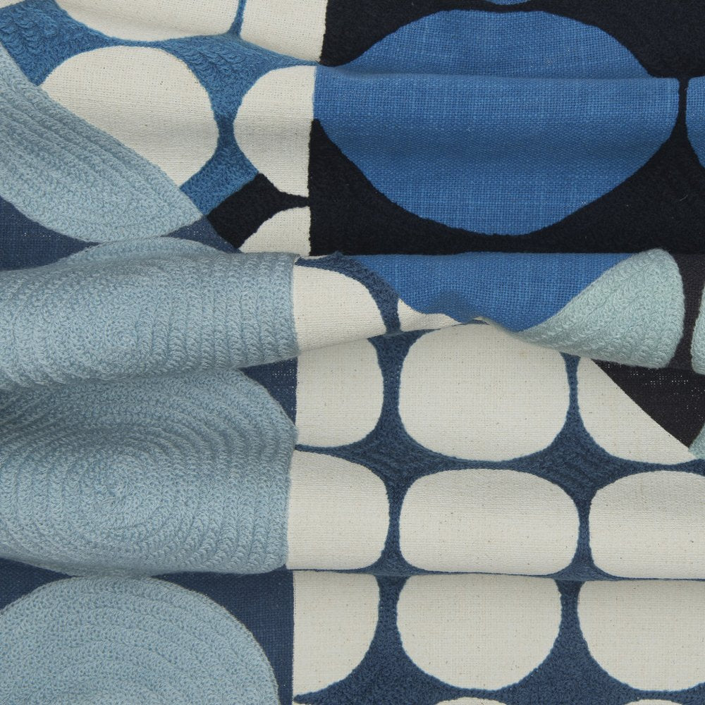 20" Beige and Black Geometric Cotton Throw Pillow With Embroidery