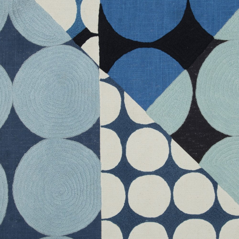 20" Beige and Black Geometric Cotton Throw Pillow With Embroidery