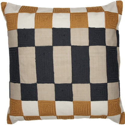 20" Yellow and Gray Check Throw Pillow With Embroidery