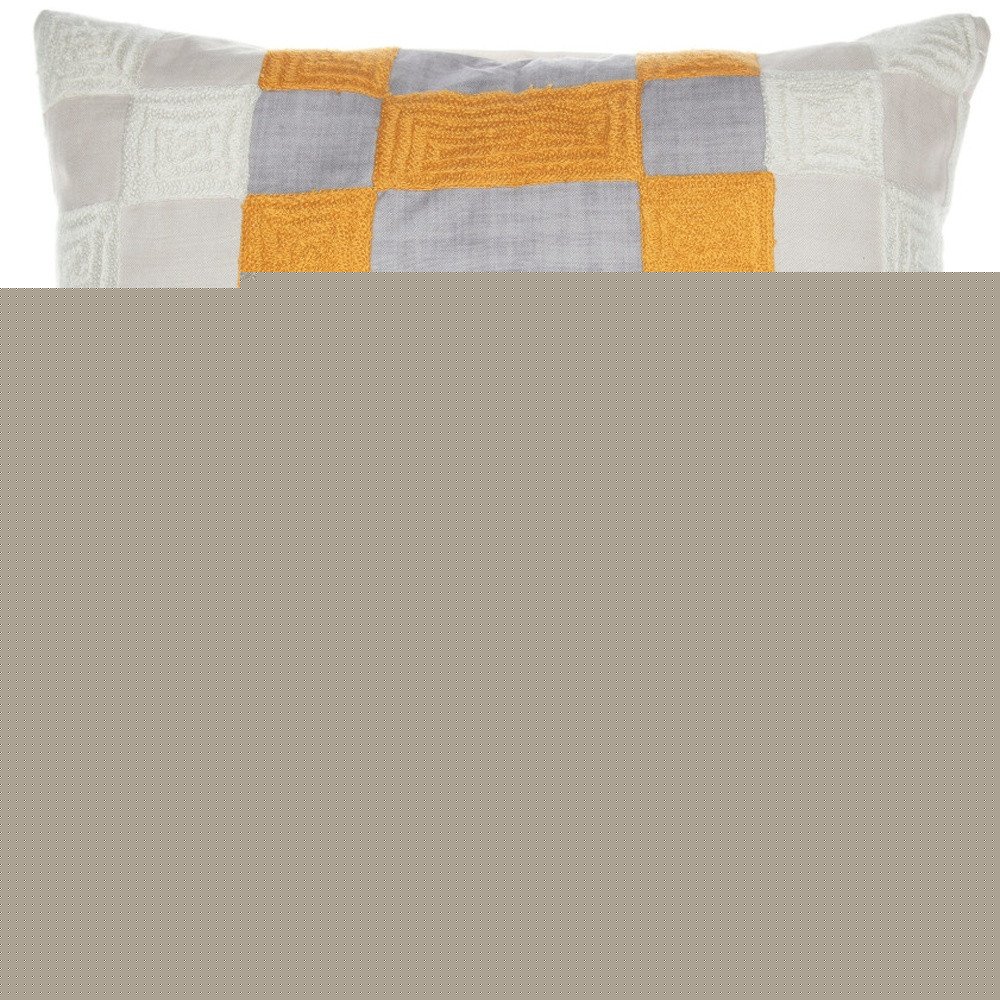 20" Yellow and Gray Check Throw Pillow With Embroidery