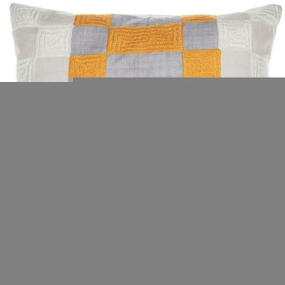 20" Yellow and Gray Check Throw Pillow With Embroidery