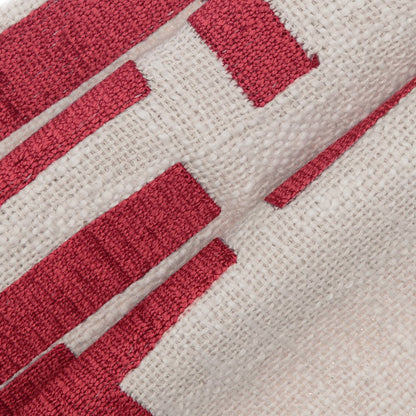 20" Red and Ivory Geometric Cotton Blend Throw Pillow With Embroidery