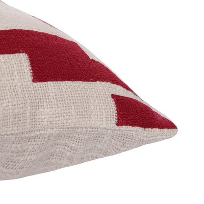 20" Red and Ivory Geometric Cotton Blend Throw Pillow With Embroidery