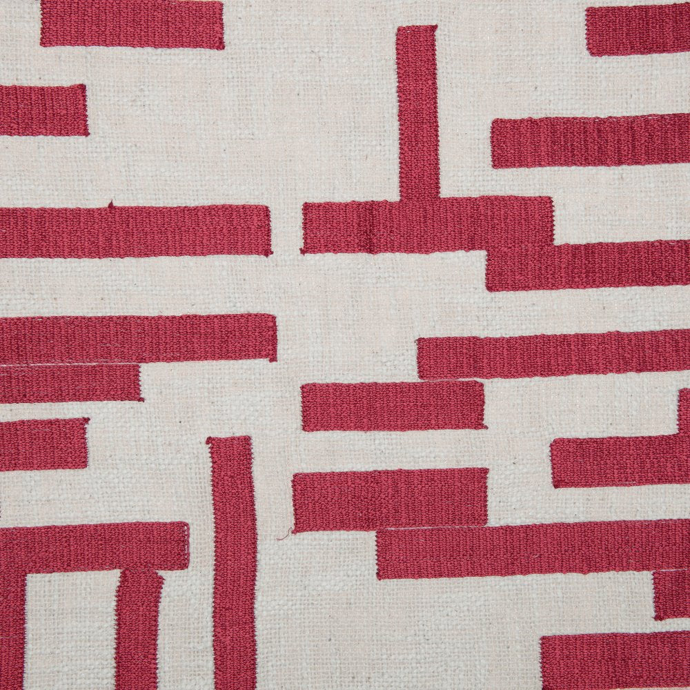 24" Red and Ivory Geometric Cotton Blend Throw Pillow With Embroidery