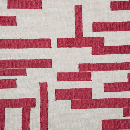 24" Red and Ivory Geometric Cotton Blend Throw Pillow With Embroidery