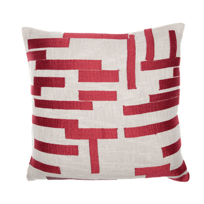 20" Ivory Geometric Cotton Blend Throw Pillow With Embroidery