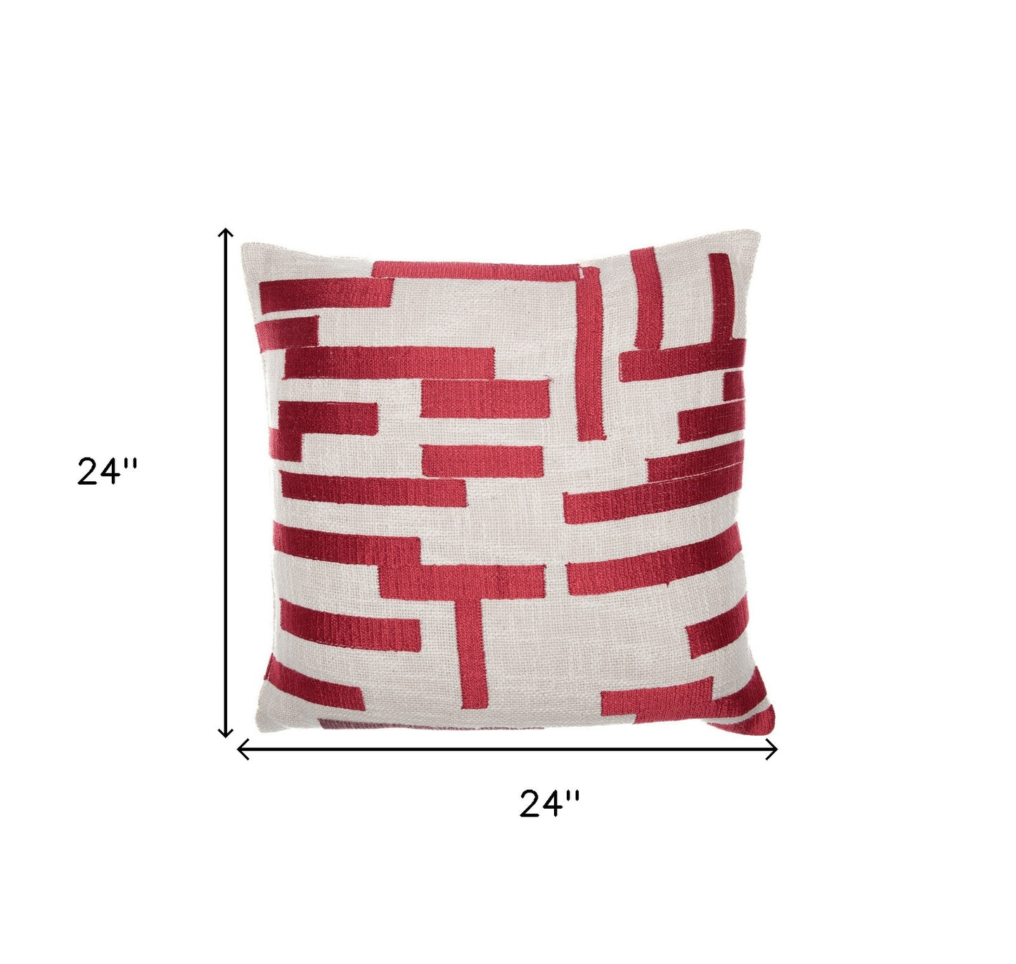 20" Ivory Geometric Cotton Blend Throw Pillow With Embroidery