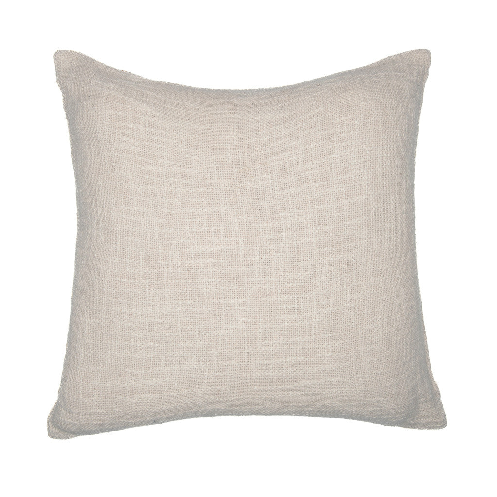 20" Ivory Geometric Cotton Blend Throw Pillow With Embroidery