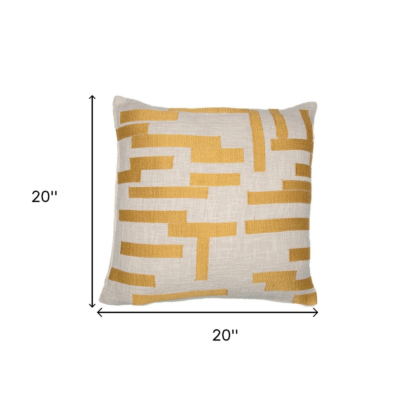 20" Ivory Geometric Cotton Blend Throw Pillow With Embroidery