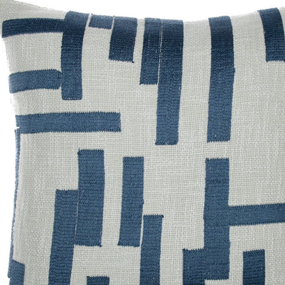 20" Ivory Geometric Cotton Blend Throw Pillow With Embroidery