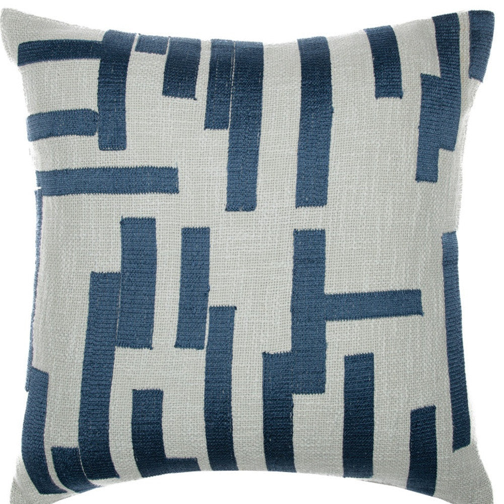 20" Ivory Geometric Cotton Blend Throw Pillow With Embroidery