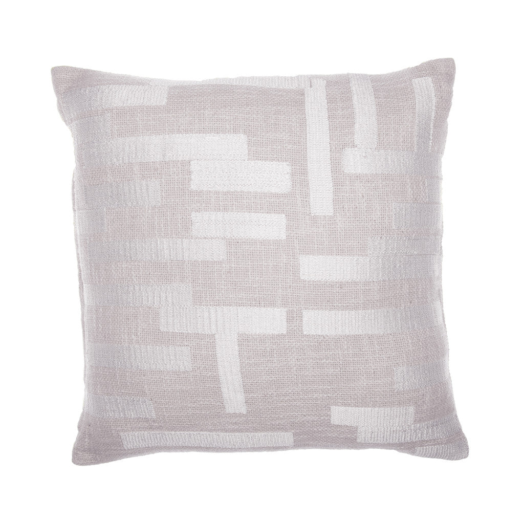 20" Ivory Geometric Cotton Blend Throw Pillow With Embroidery