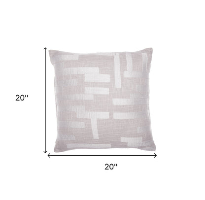 20" Ivory Geometric Cotton Blend Throw Pillow With Embroidery