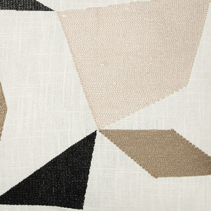 24" Ivory and Blue Geometric Cotton Blend Throw Pillow  With Embroidery