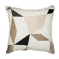 24" Ivory and Blue Geometric Cotton Blend Throw Pillow  With Embroidery