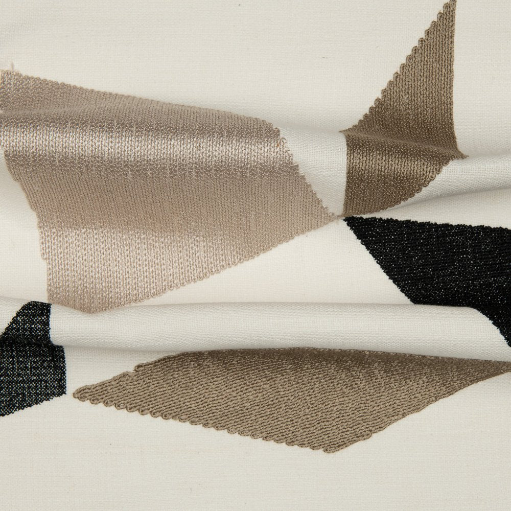 24" Ivory and Blue Geometric Cotton Blend Throw Pillow  With Embroidery