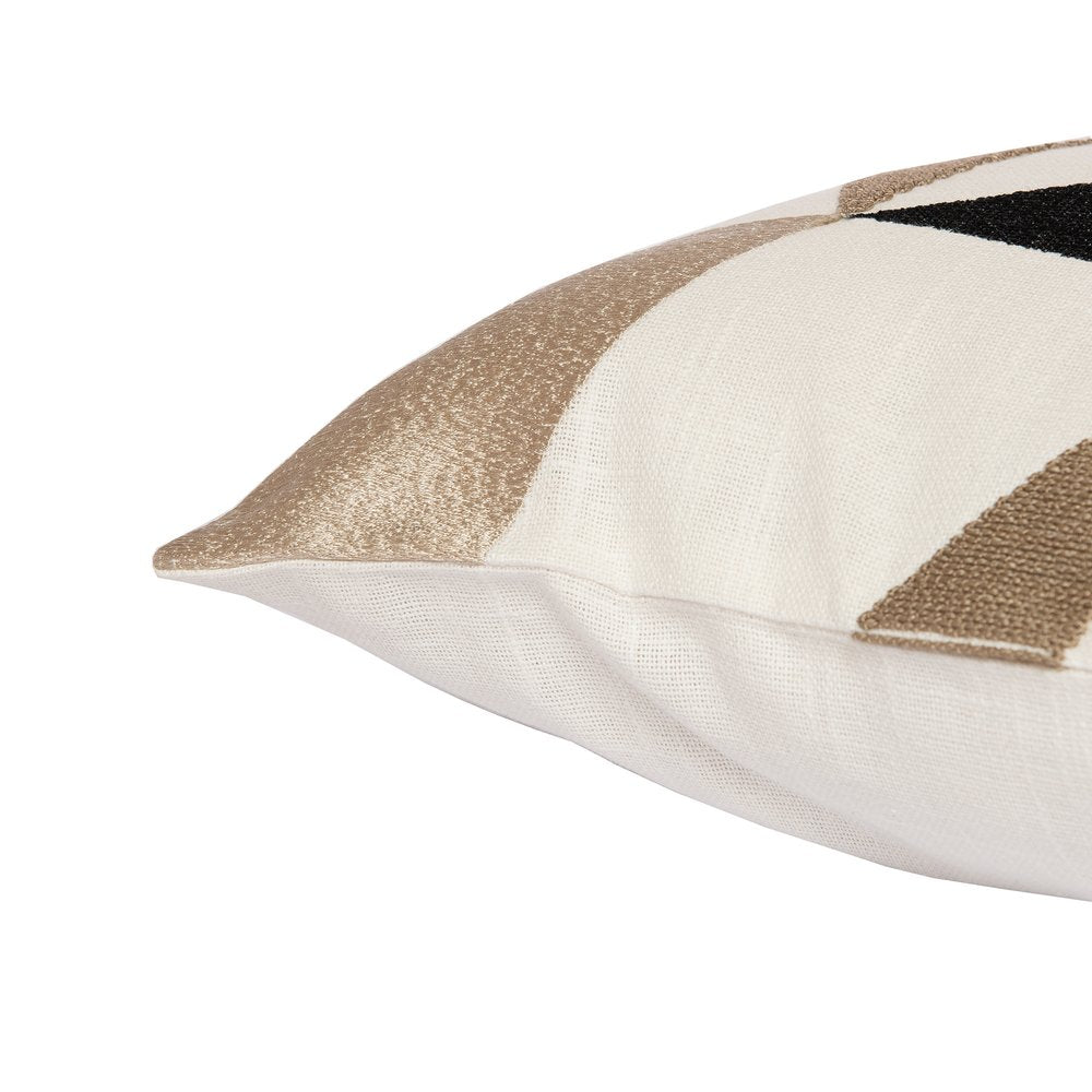 20" Blue and Beige Geometric Cotton Blend Throw Pillow With Embroidery